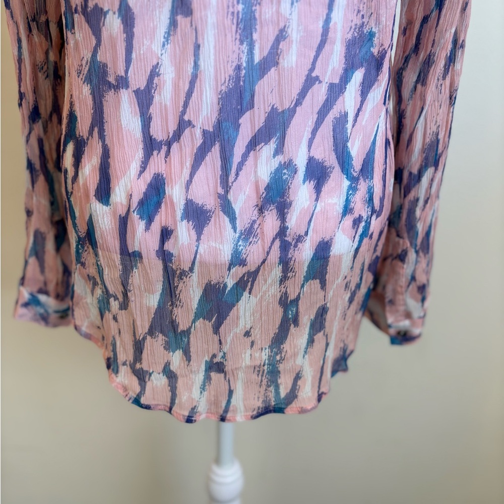 Maeve for Anthropologie Pink Blue Silk Sheer Abstract Blouse Size 10 - Picture 8 of 15